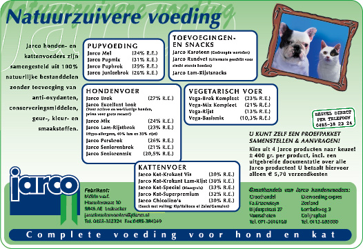 Click hier naar de Jarco-site De natuurzuivere voeding voor Uw hond.